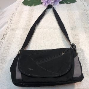 REI Messenger Bag Crossbody Black Gray Tan Nylon
